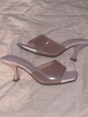 Women's Baby Pink Clear Slide Kitten-Heel Sandals